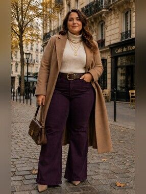 Mid-rise Regular Fit Flared Jeans in Deep Plum Purple Colour Plus  Size 24
